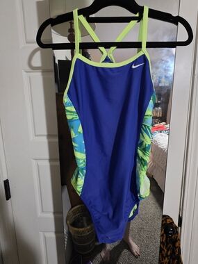 Nike Royal Blue One-Piece Swimsuit with Neon Green Trim